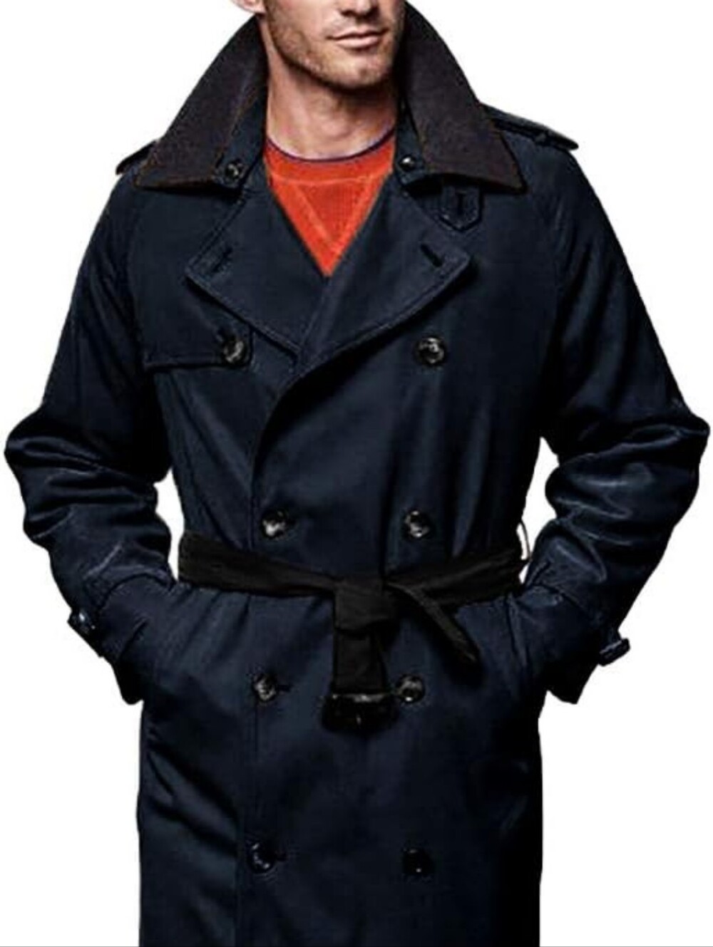London Fog Men's Black Double Breasted Long Trench Coat W/Zip Out Liner Sz 40R